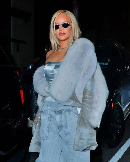 Rihanna NYC 2024 Grey Fuzzy Jacket