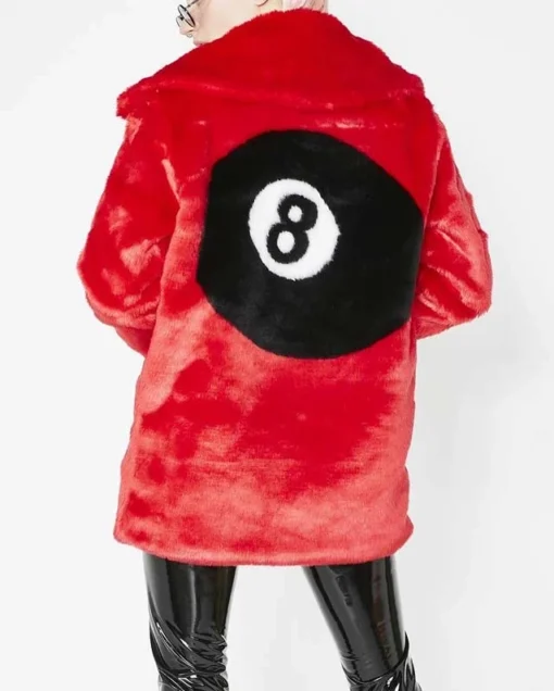 8 Ball Logo Printed Red Fur Jacket On Sale