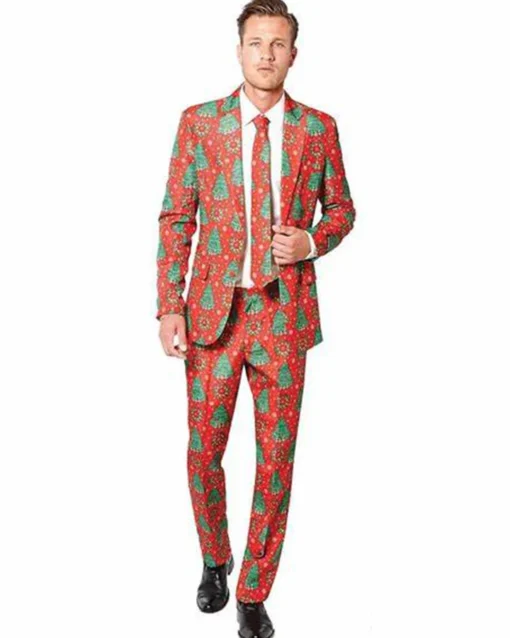 Allover Tree Printed Orange Christmas Suit