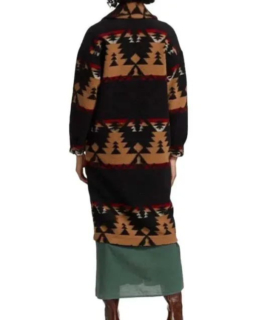 Beth Dutton Yellowstone Kelly Reilly Black Aztec Printed Coat