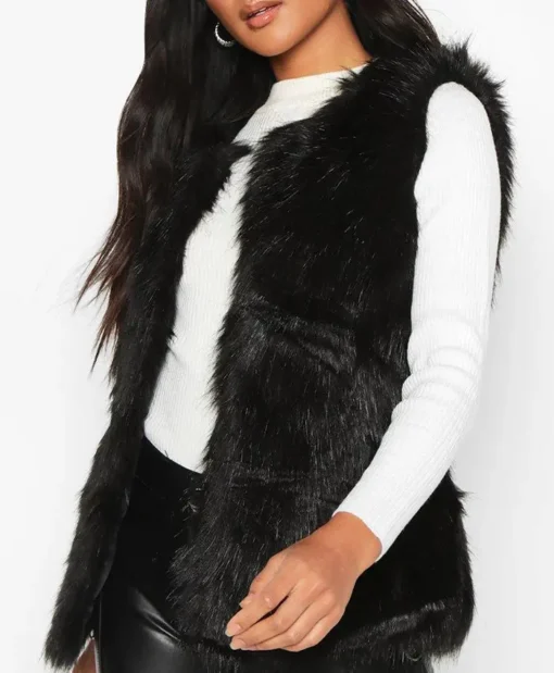 Black Faux Fur Vest Front