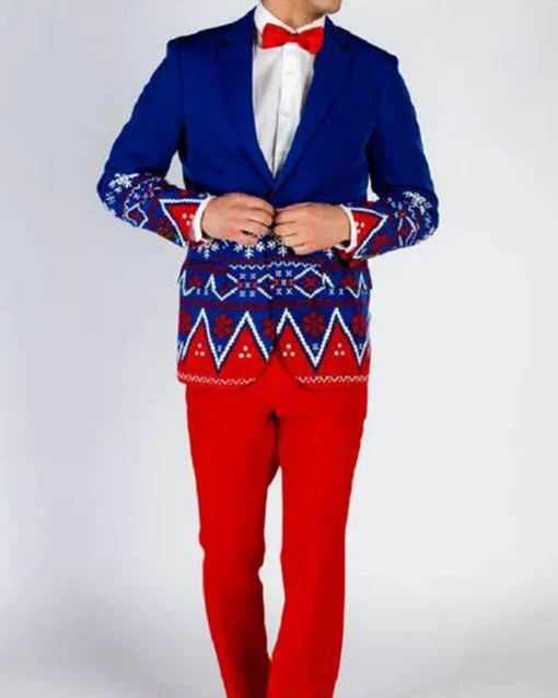 Blue Jacket and Red Trouser Christmas Suit