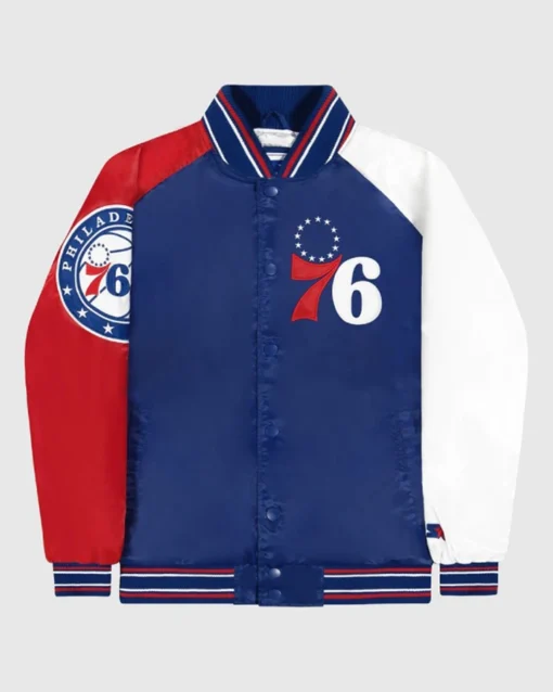 Evie Philadelphia 76ers Varsity Satin Jacket