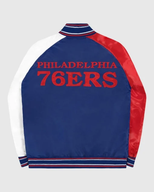 Evie Philadelphia 76ers Varsity Satin Jacket Back