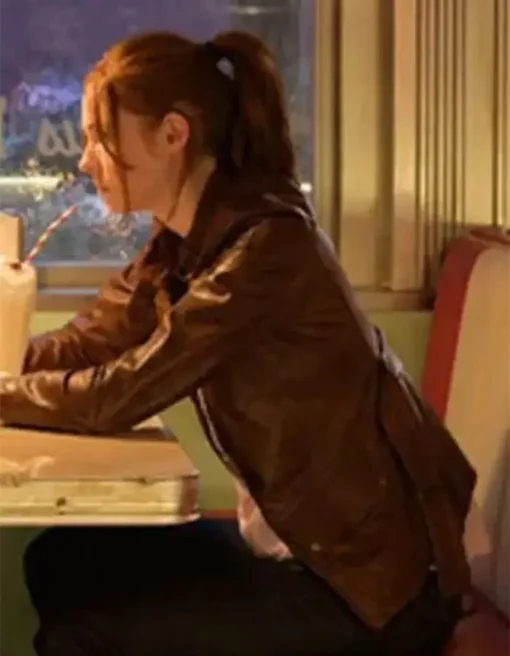 Gunpowder Milkshake Karen Gillan Brown Leather Jacket on Sale