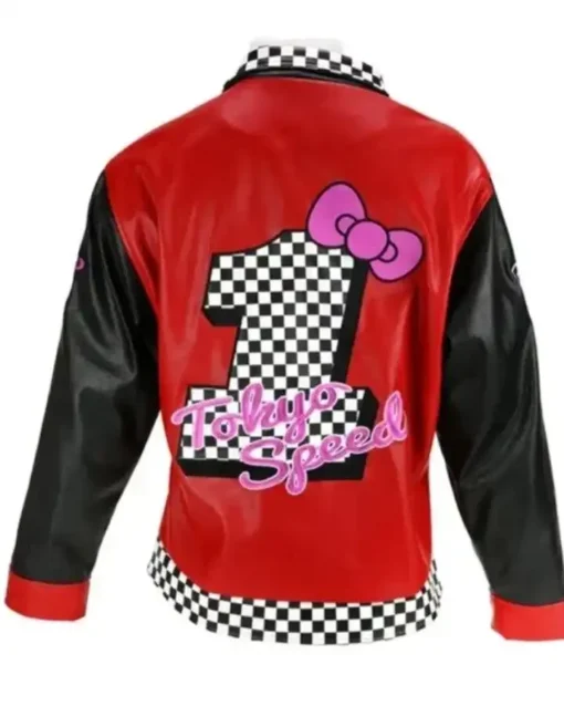 Hello Kitty Tokyo Speed Moto Red With Black Sleeves Leather Jacket