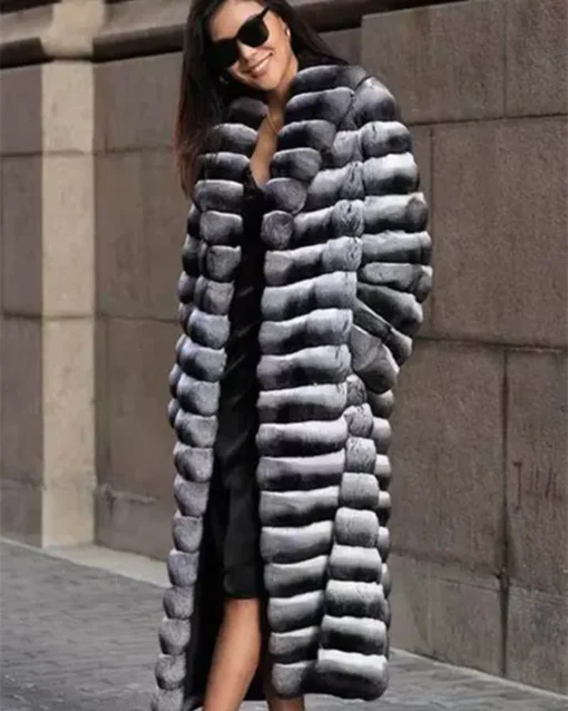 Josephine Chinchilla Fur Shawl Lapel Long Coat