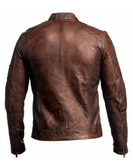 Mens Biker Vintage Motorcycle Leather Jacket Cafe Racer Brown Distressed Back