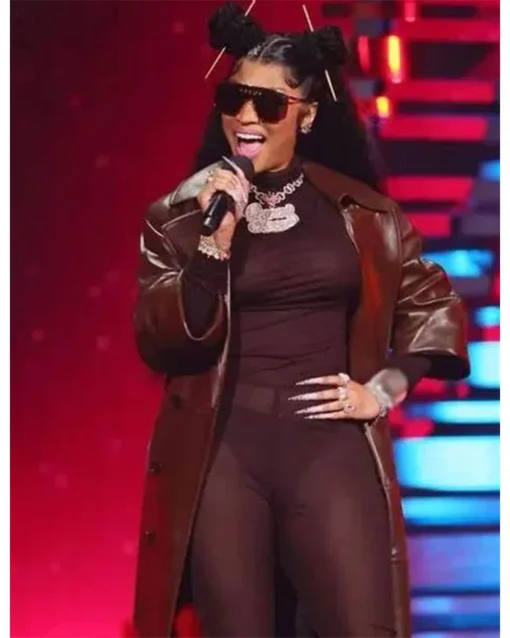 Nicki Minaj Vmas Leather Brown Coat