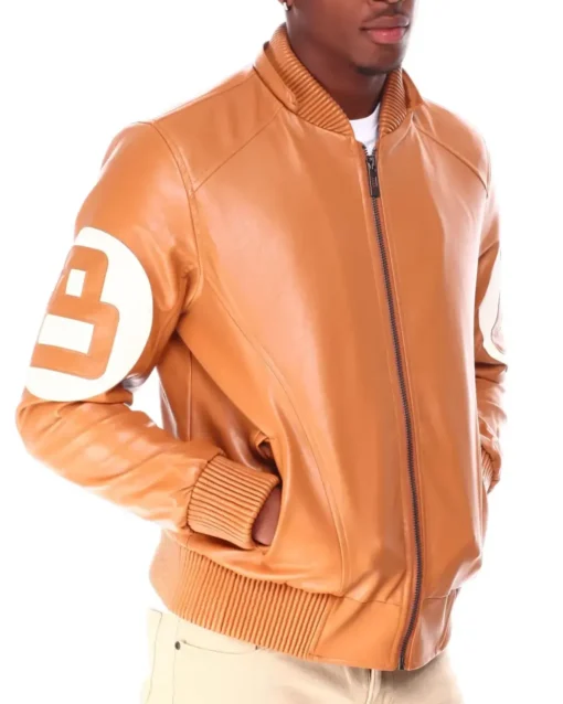 Shop Unisex 8 Ball Orange Fur Hooded Leather Jacket