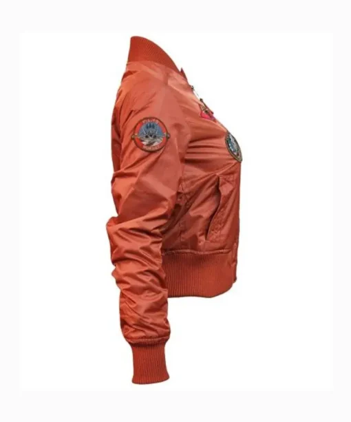 Top Gun MA-1 Rust Women’s Flight Satin Bomber Jacket Side