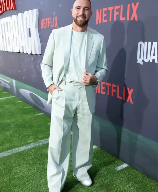 Travis Kelce White Buttoned Suit