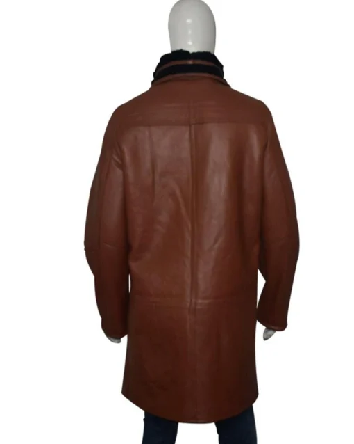 Wesley RAF SF Bomber Warm Duffle Brown Leather Coat Back