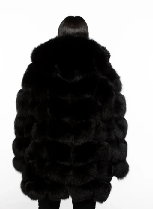 Womens Faux Fur Coat with Detachable Hood back