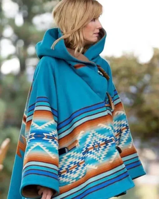 Yellowstone Beth Dutton Blue Hooded Wool Coat On Sale