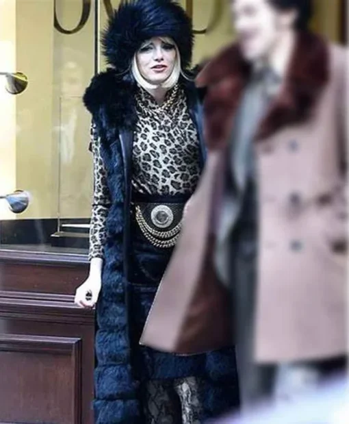 Emma Stone Cruella Black Fur Coat