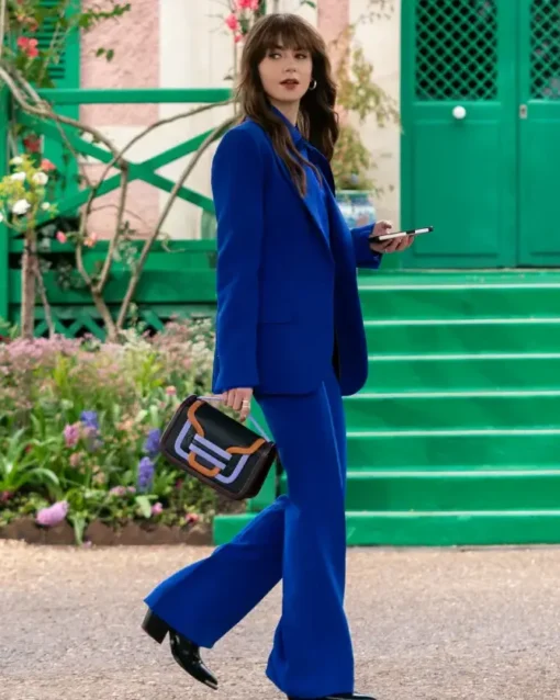 Lily Collins Emily in Paris S04 Blue Suit