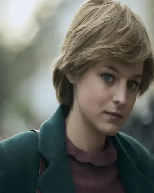 Princess Diana The Crown Wool Green Coat Front