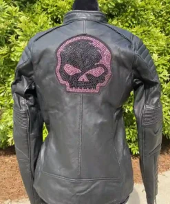 3x-Women-Pink-Skull-Leather-Jacket-Back