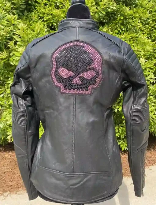 3x-Women-Pink-Skull-Leather-Jacket-Back