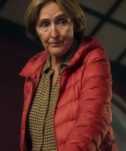 Bad Sisters S02 Fiona Shaw Red Puffer Jacket