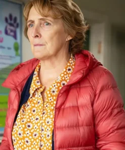 Bad Sisters S02 Fiona Shaw Red Puffer Jacket For Sale