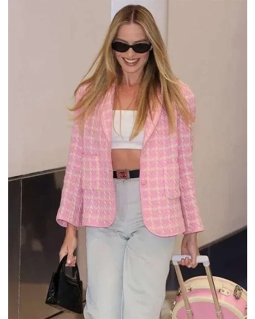 Barbie 2023 Margot Robbie Checkered Pink Blazer