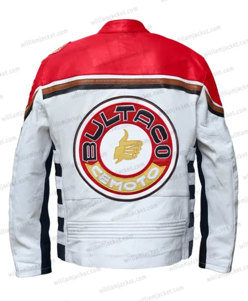 Bultaco White And Red Leather Biker Jacket Back