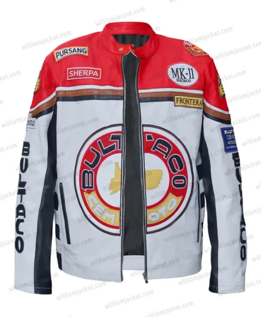 Bultaco White And Red Leather Biker Jacket Main