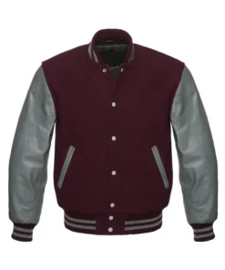 Burgundy And Grey Varsity Jacket