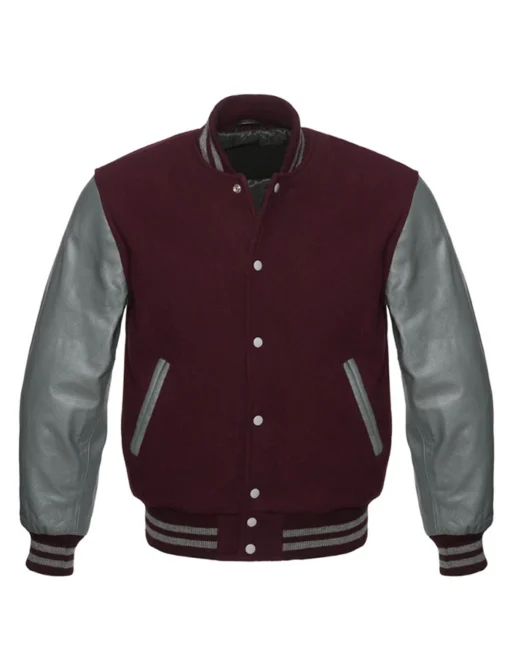 Burgundy And Grey Varsity Jacket