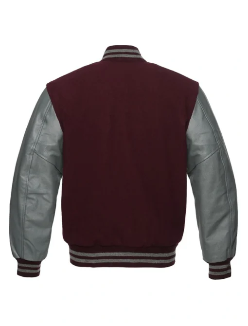 Burgundy And Grey Varsity Jacket Back