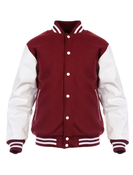 Burgundy And White Varsity Jacket