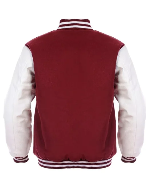 Burgundy And White Varsity Jacket Back