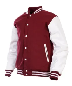 Burgundy And White Varsity Jacket Front