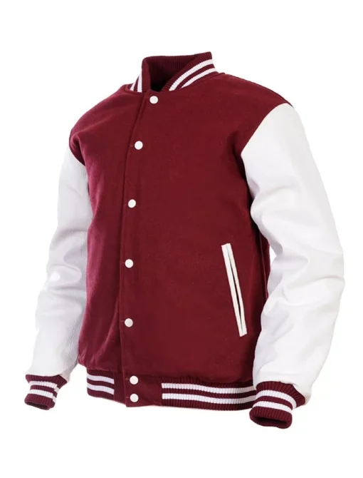 Burgundy And White Varsity Jacket Front