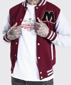 Burgundy Badged Varsity Bomber Jacket