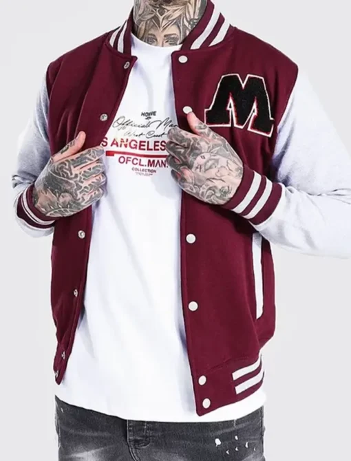 Burgundy Badged Varsity Bomber Jacket