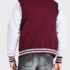 Burgundy Badged Varsity Bomber Jacket Back