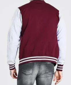 Burgundy Badged Varsity Bomber Jacket Back