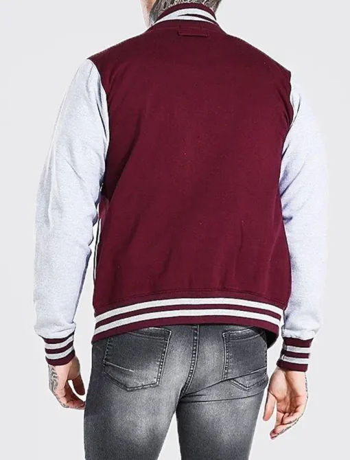 Burgundy Badged Varsity Bomber Jacket Back