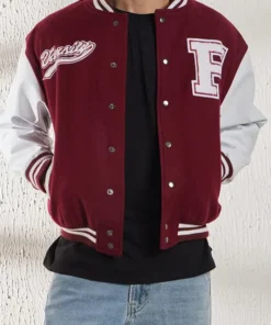 Burgundy Nylon Varsity Jacket