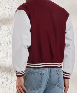 Burgundy Nylon Varsity Jacket Back