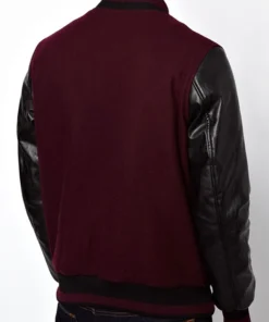 Burgundy Varsity Jacket With Leather Sleeves Back