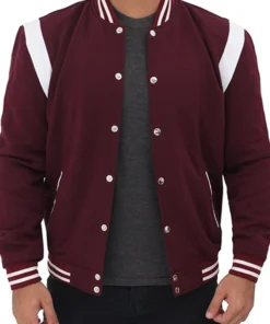 Burgundy Varsity Men Jacket Front