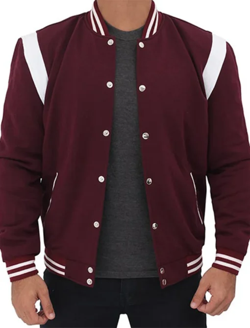 Burgundy Varsity Men Jacket Front