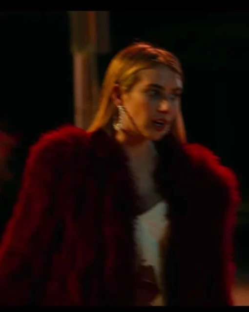 Holidate 2020 Emma Roberts Red Fur Coat