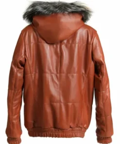 Buy Reversible Fox Brown Leather Hooded Bomber Jacket