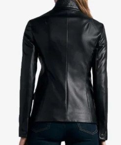 Buy SMya Braun lade Slim Black Leather Coat