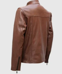 Buy Snap Tab Collar Classic Mens Brown Leather Jacket